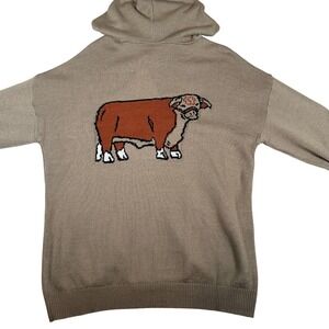 Two 2 Fly‎ Womens 2X Hereford Bull Graphic Knit Zip Up Hoodie Sweater Tan NWT